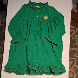 Girls Size 10 Classic Whimsey Green Blouse with Orange Stitching